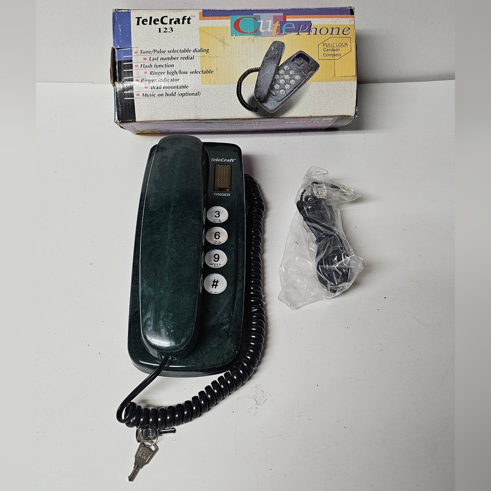 TeleCraft 123 "Cute Phone" Dark Green Landline Lock Phone NEW